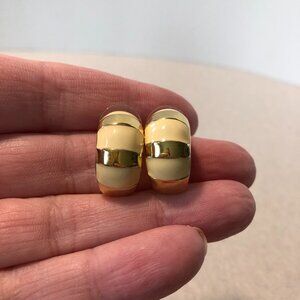 Goldtone & Cream Two-Tone Fashion Half Hoop Earrings